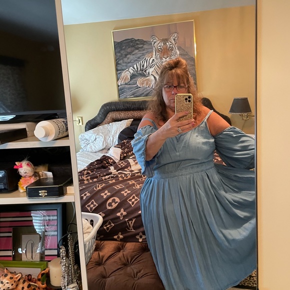 Elogui plus size 22 fit and flair chambray dress - Picture 4 of 9